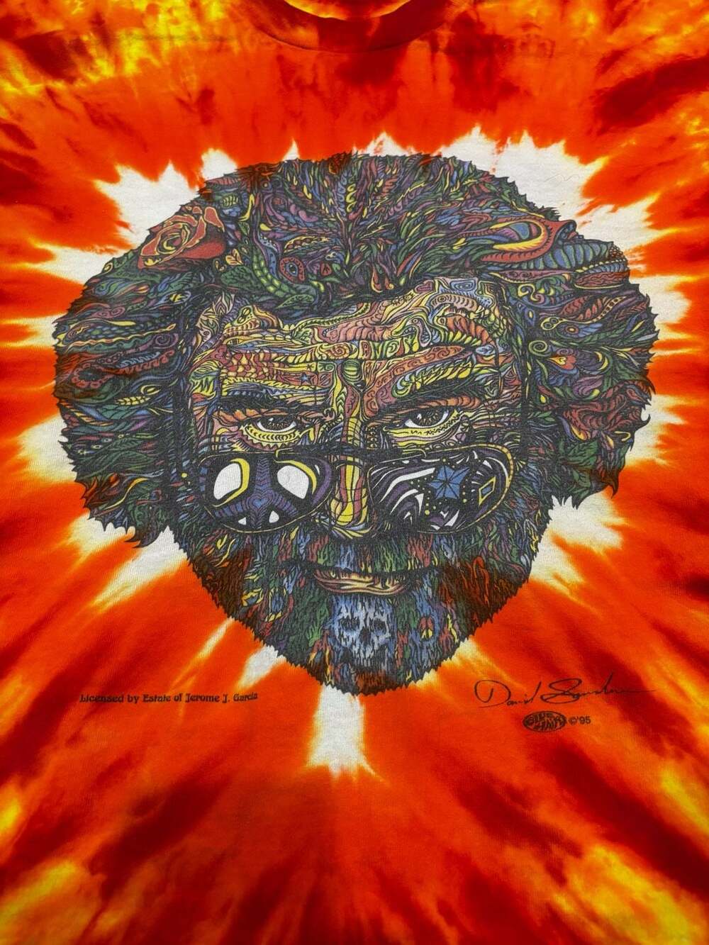 Vintage 1995 Jerry Garcia Psychedelic Big Head Tie Dye Graphic T-Shirt - Picture 2 of 7